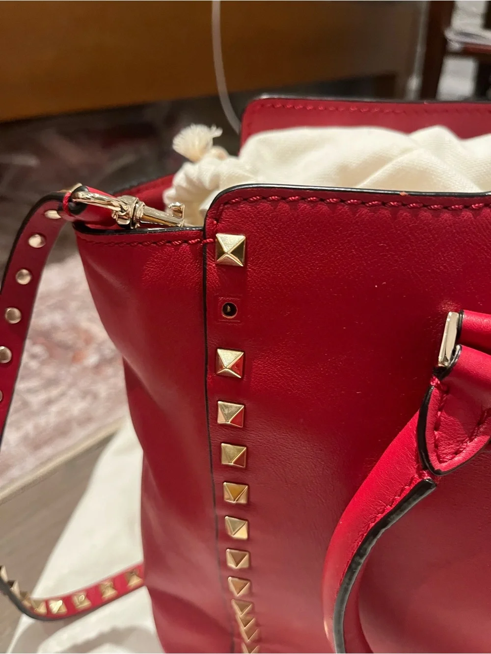 Valentino Garavani Rockstud Red Leather Tote